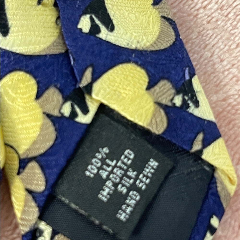 Navy and Yellow Patterned Men's Tie - Picture 7 of 7